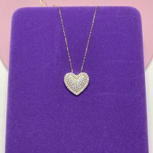 💛 Classic 14k Two Tone Gold Over Sterling Silver Pave CZ Heart Necklace